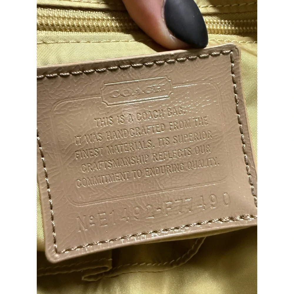 Coach F77490 Signature Tan‎ Metallic Bronze Nylon Leather Messenger Bag Y2K